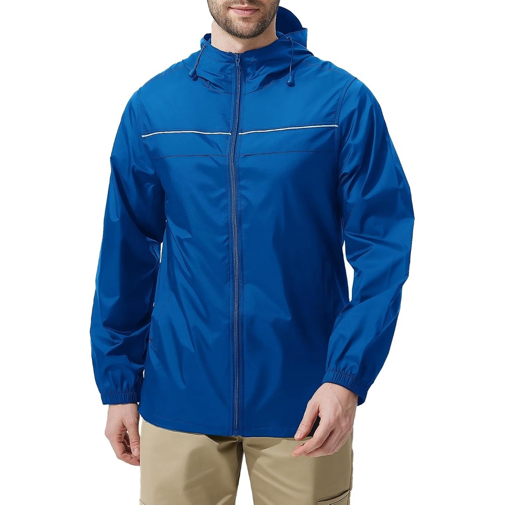 image:imageZITY Mens Rain Jacket with Lining Waterproof Lightweight Rain Coats Packable Hooded Windbreaker for Hiking Golf CyclingBlue