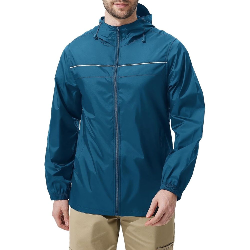 image:imageZITY Mens Rain Jacket with Lining Waterproof Lightweight Rain Coats Packable Hooded Windbreaker for Hiking Golf CyclingDark Blue