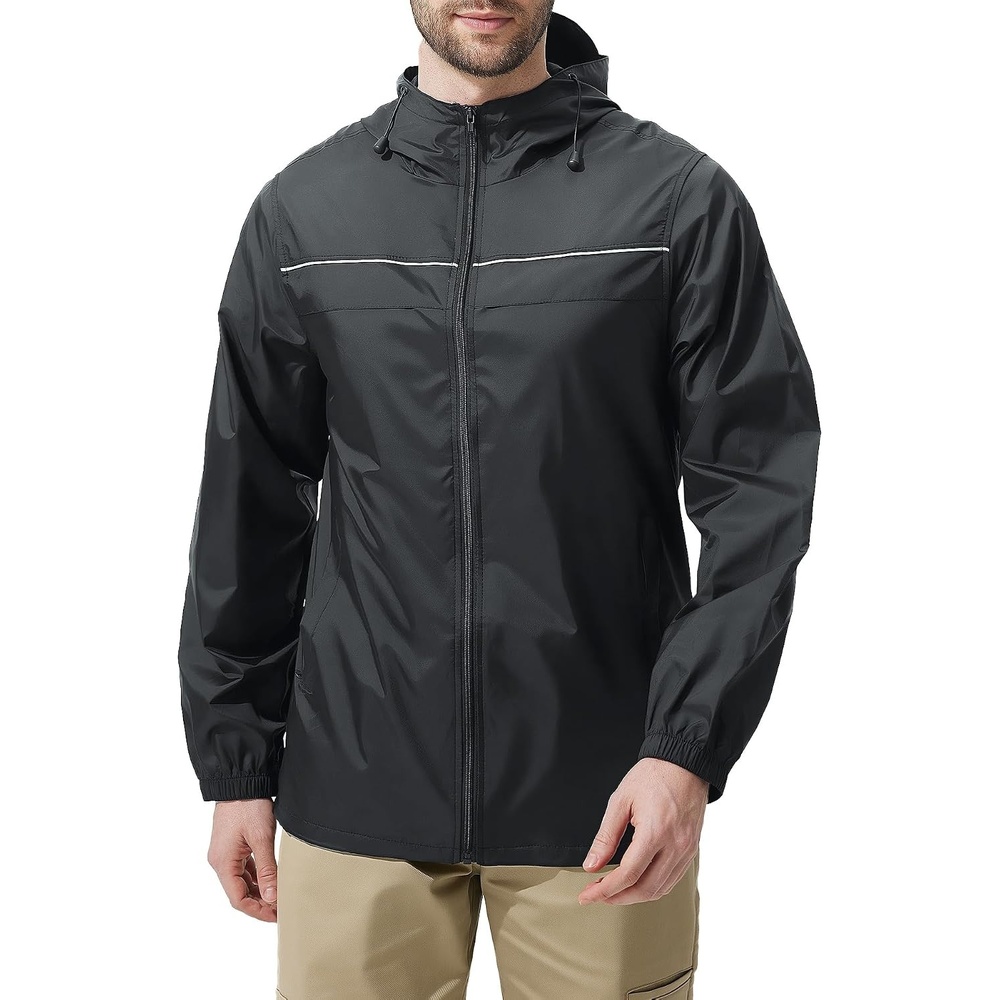 image:imageZITY Mens Rain Jacket with Lining Waterproof Lightweight Rain Coats Packable Hooded Windbreaker for Hiking Golf CyclingDark Grey