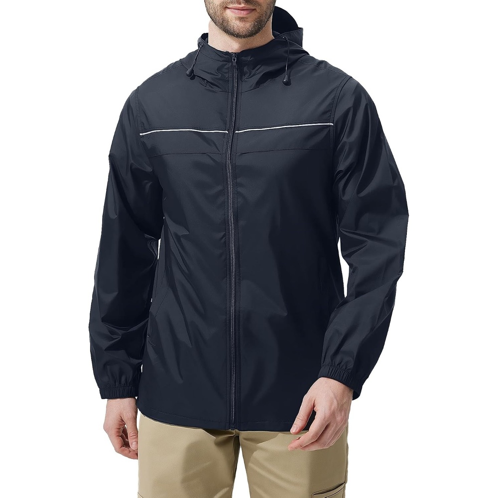 image:imageZITY Mens Rain Jacket with Lining Waterproof Lightweight Rain Coats Packable Hooded Windbreaker for Hiking Golf CyclingGray Blue