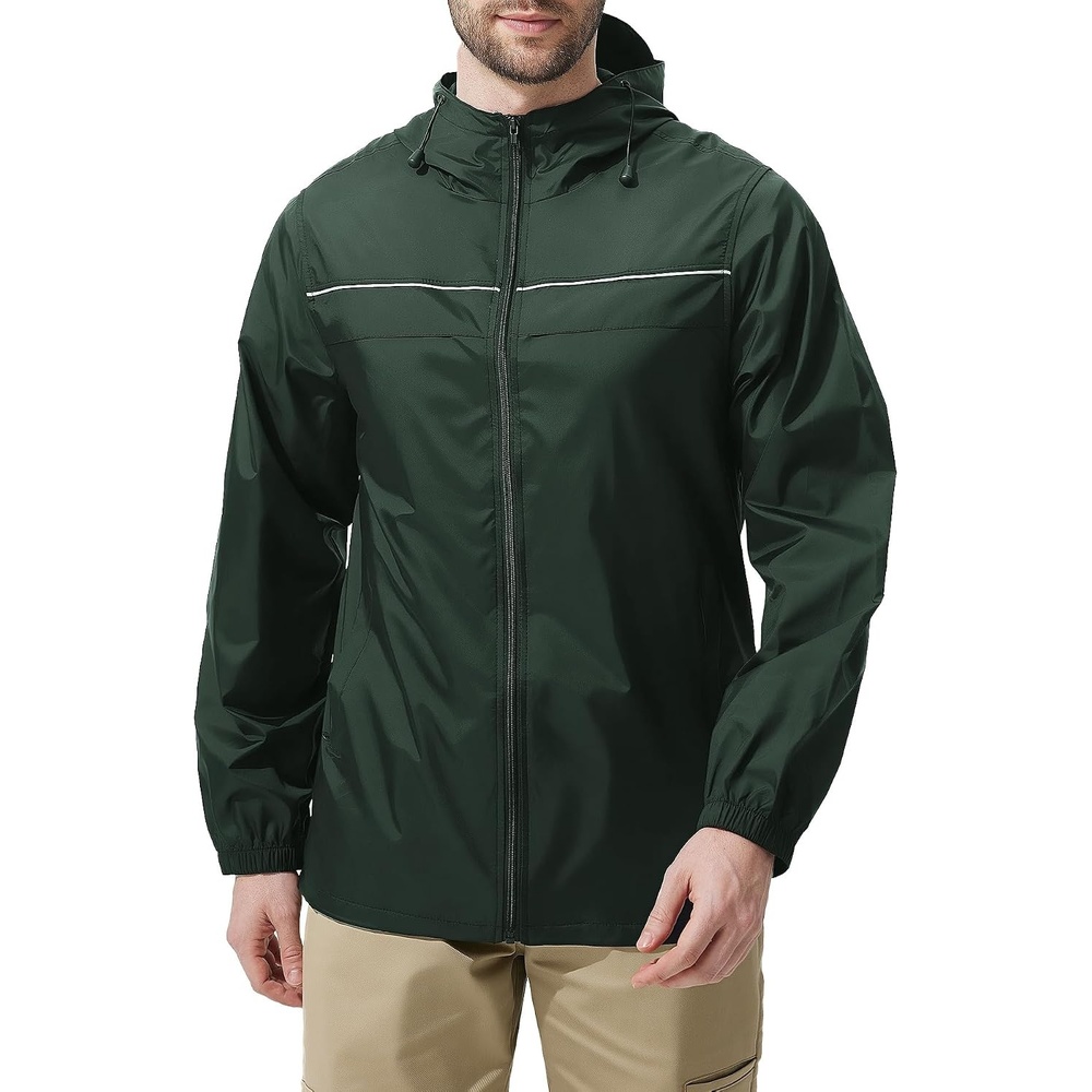 image:imageZITY Mens Rain Jacket with Lining Waterproof Lightweight Rain Coats Packable Hooded Windbreaker for Hiking Golf CyclingGreen