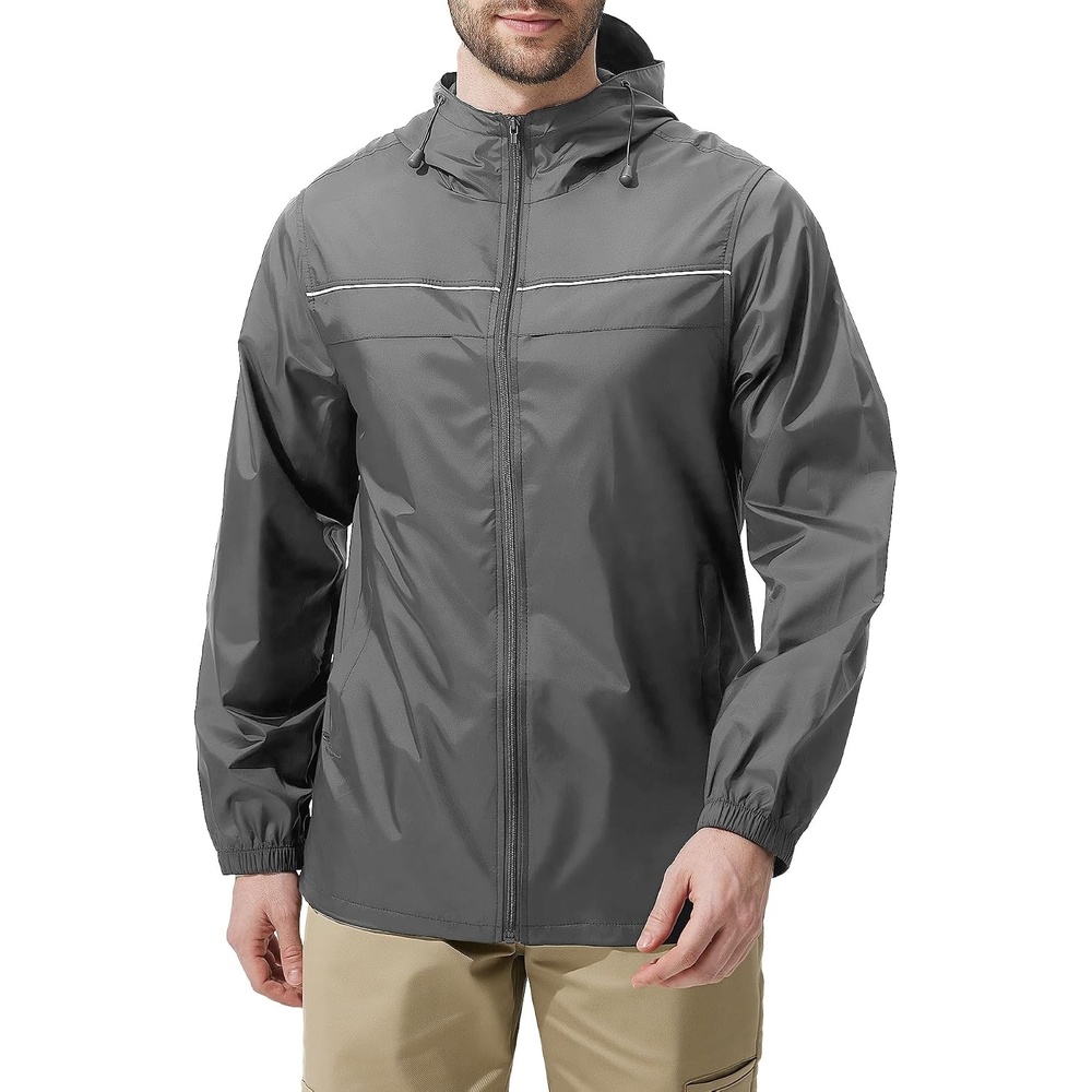 image:imageZITY Mens Rain Jacket with Lining Waterproof Lightweight Rain Coats Packable Hooded Windbreaker for Hiking Golf CyclingGrey