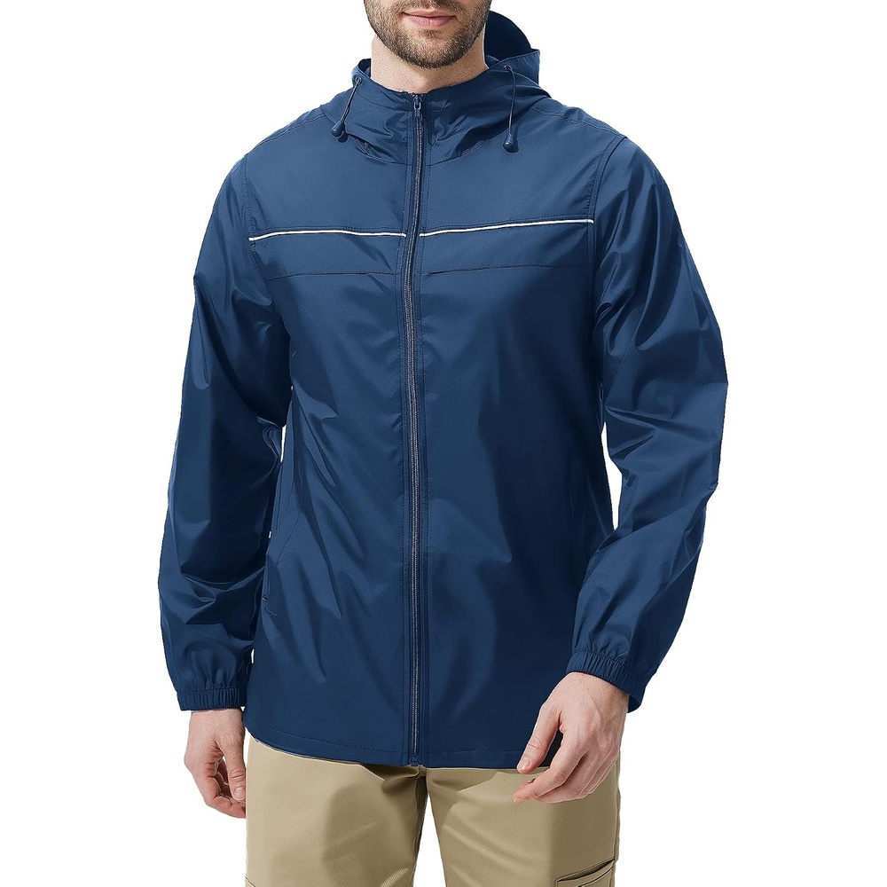 image:imageZITY Mens Rain Jacket with Lining Waterproof Lightweight Rain Coats Packable Hooded Windbreaker for Hiking Golf CyclingNavy