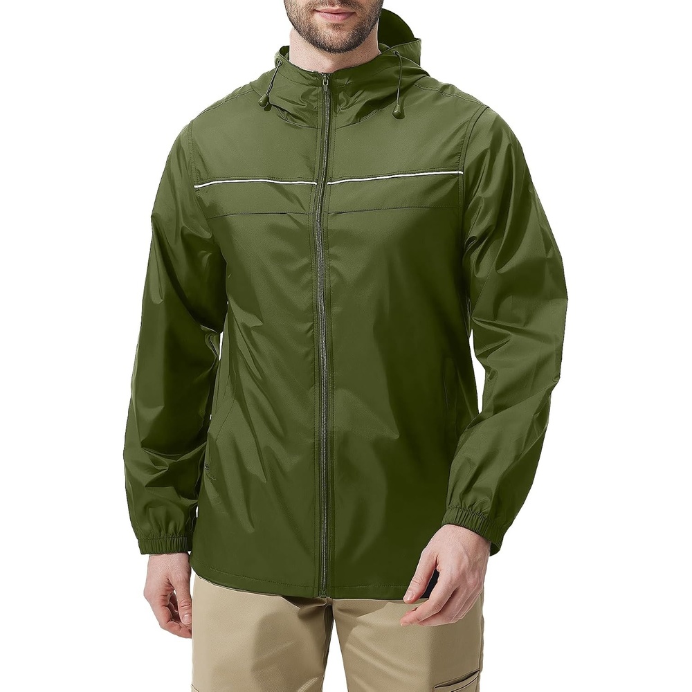 image:imageZITY Mens Rain Jacket with Lining Waterproof Lightweight Rain Coats Packable Hooded Windbreaker for Hiking Golf CyclingOlive Green