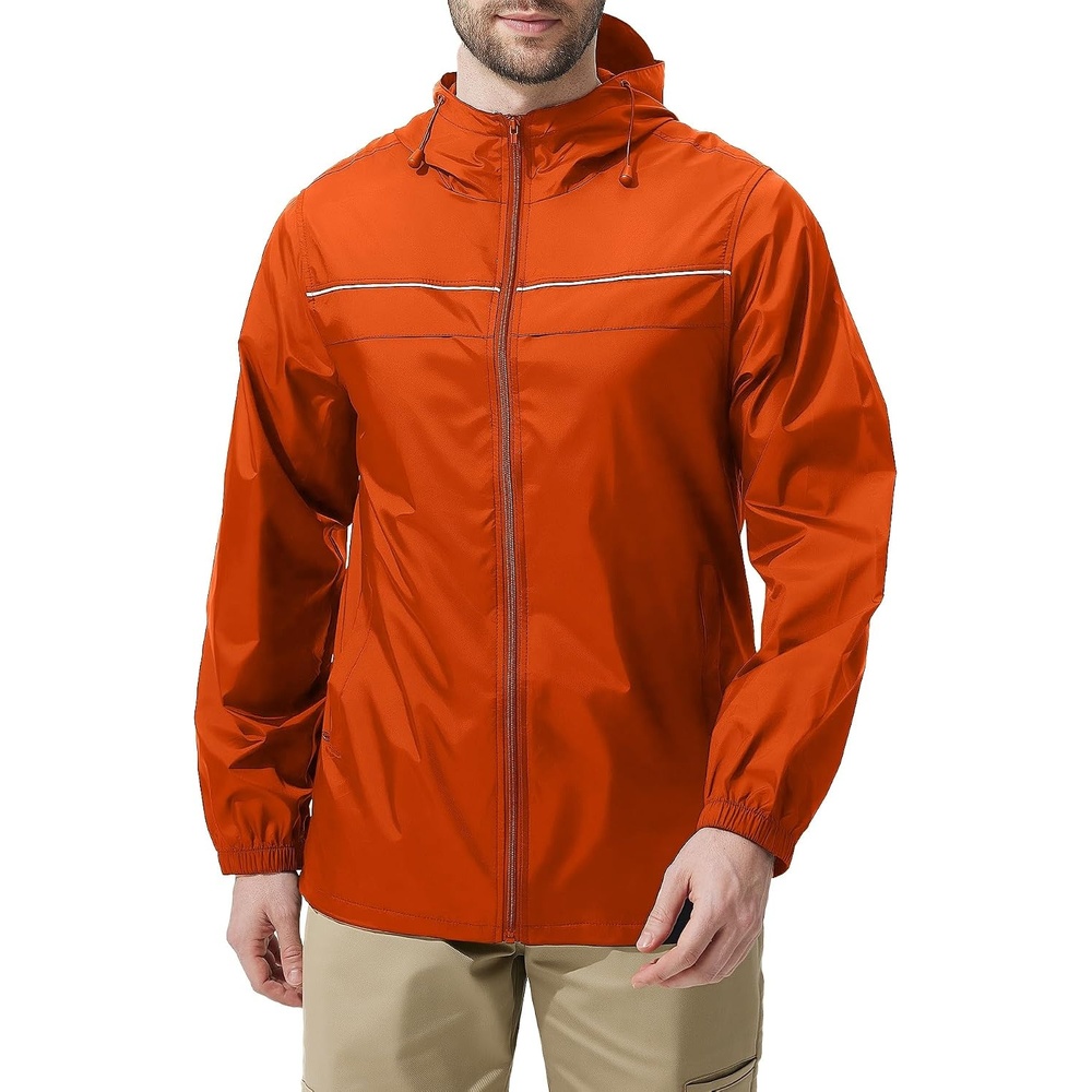 image:imageZITY Mens Rain Jacket with Lining Waterproof Lightweight Rain Coats Packable Hooded Windbreaker for Hiking Golf CyclingOrange
