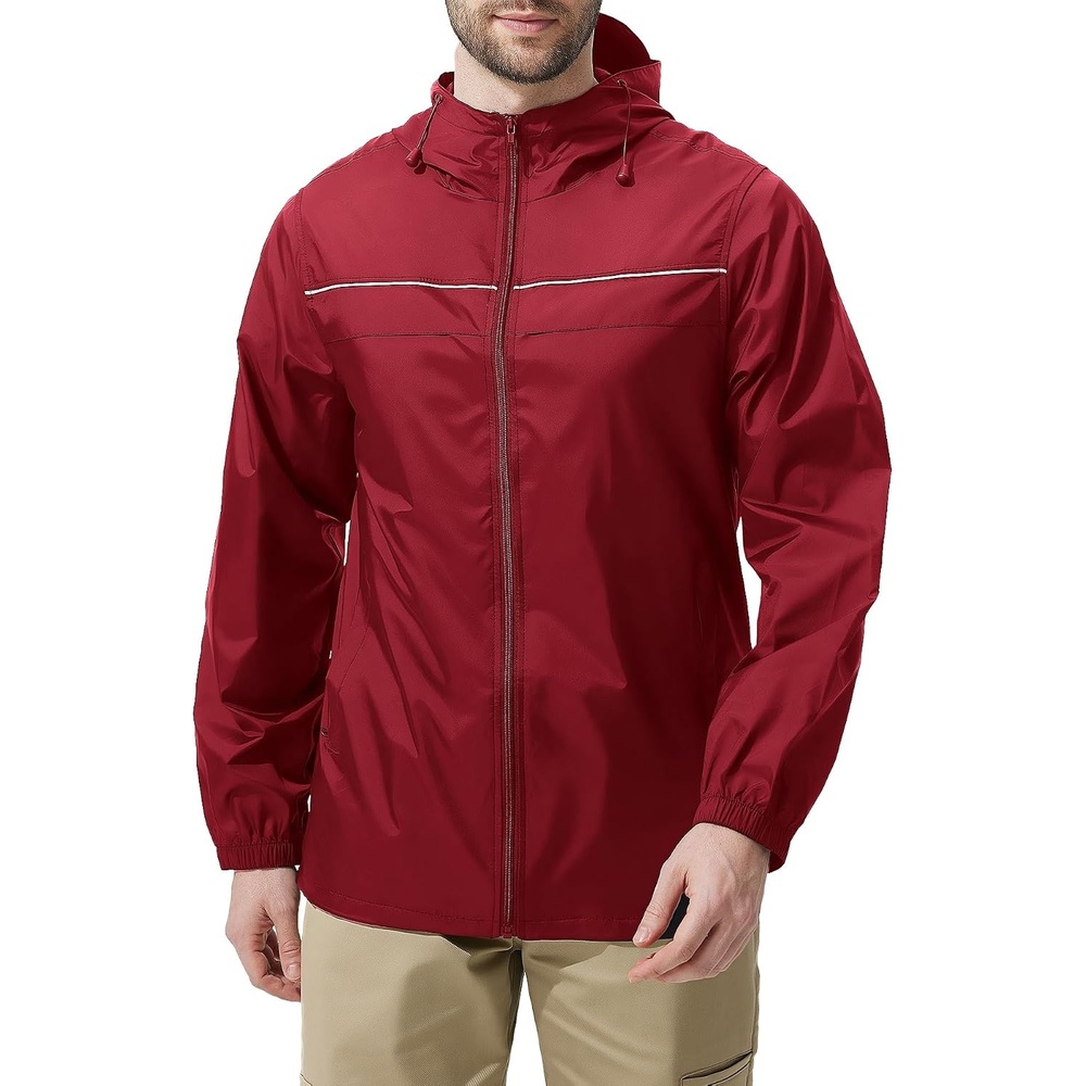 image:imageZITY Mens Rain Jacket with Lining Waterproof Lightweight Rain Coats Packable Hooded Windbreaker for Hiking Golf CyclingRed