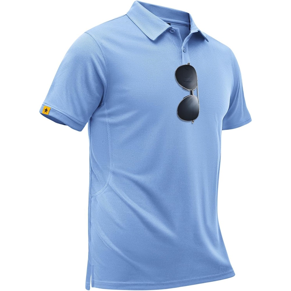 image:imageZITY Mens Short Sleeve Golf Polo Collared Shirts Solid Performance Tactical Shirt Moisture Wicking Breathable Lightweight Work Business Tennis Daily Casual TShirtLight Blue