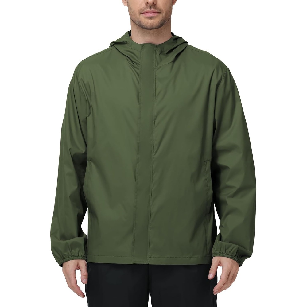 image:imageZITY Mens Waterproof Rain Jacket hood Lightweight Packable Rain Coats for Men Nylon Windbreaker Work Golf Hiking CyclingArmy Green