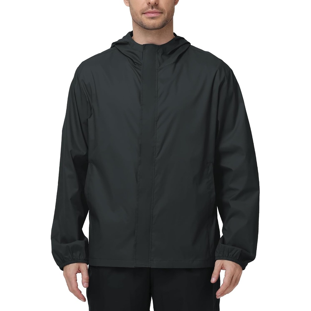 image:imageZITY Mens Waterproof Rain Jacket hood Lightweight Packable Rain Coats for Men Nylon Windbreaker Work Golf Hiking CyclingBlack
