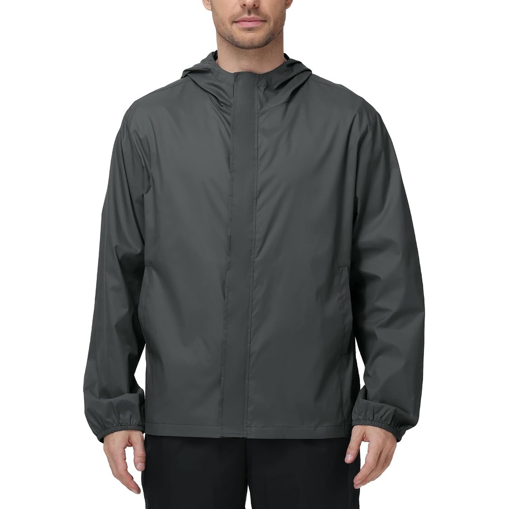 image:imageZITY Mens Waterproof Rain Jacket hood Lightweight Packable Rain Coats for Men Nylon Windbreaker Work Golf Hiking CyclingDark Grey