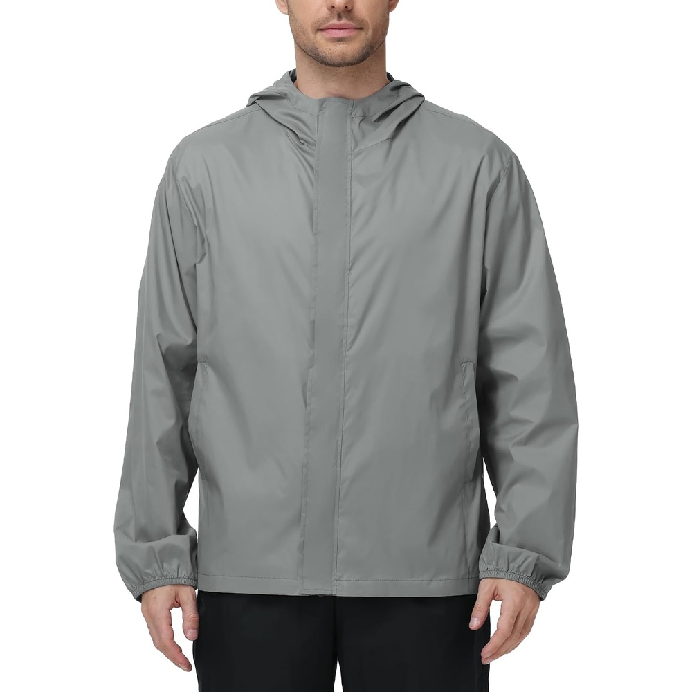 image:imageZITY Mens Waterproof Rain Jacket hood Lightweight Packable Rain Coats for Men Nylon Windbreaker Work Golf Hiking CyclingGrey