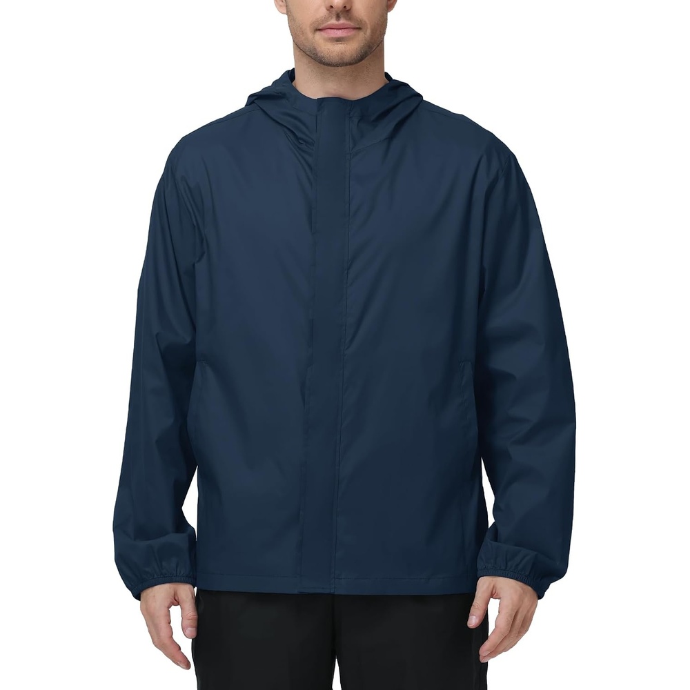 image:imageZITY Mens Waterproof Rain Jacket hood Lightweight Packable Rain Coats for Men Nylon Windbreaker Work Golf Hiking CyclingNavy