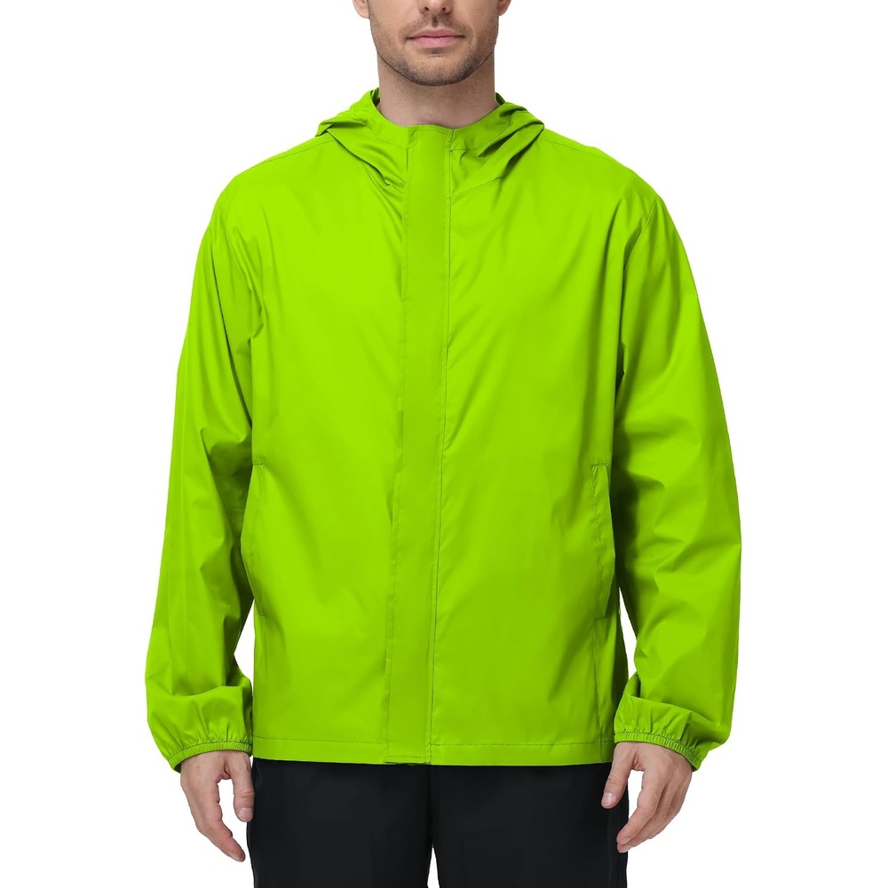image:imageZITY Mens Waterproof Rain Jacket hood Lightweight Packable Rain Coats for Men Nylon Windbreaker Work Golf Hiking CyclingNeon Green