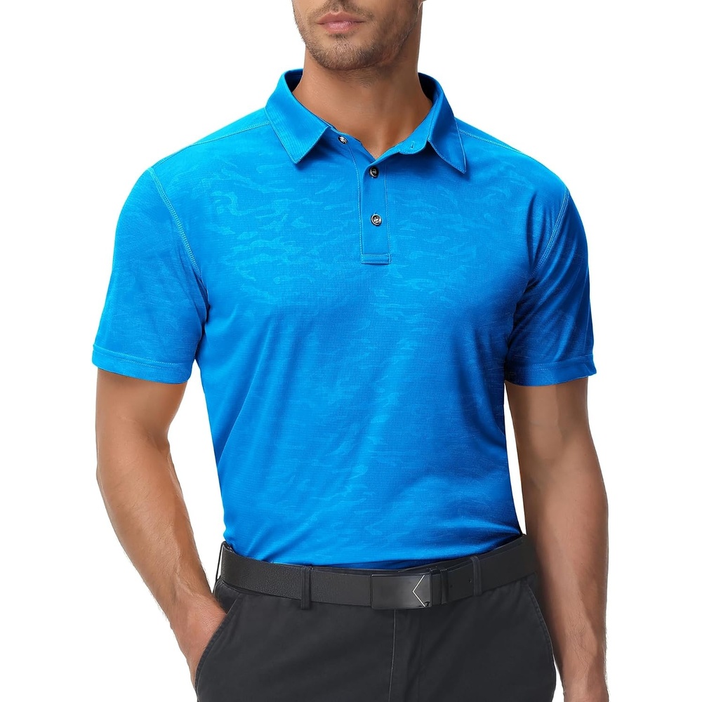 image:imageZITY Polo Shirts for Men Short Sleeve Moisture Wicking Performance Print Pattern Casual Collared Graphic Golf Polo ShirtBlue Green