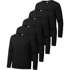 ZITY 5 Pack Cotton Long Sleeve T-Shirt Crew Neck Basic Tee Soft Casual Breathable Shirts Tops(Black*5)