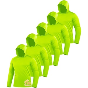 ZITY 5 Pack Men’s Sun Protection Long Sleeve Hoodie Shirts UPF 50+ Fishing Shirts Lightweight Athletic Rash Guard Sweatshirts(5 Fluorescent Green)