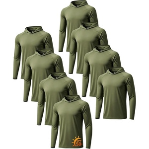 ZITY 5 Pack Mens UPF 50+ Hoodie Shirts Sun Protection Athletic Fast Dry Lightweight Rashguard for Fishing Hiking Workout(8 Pack: 8pcs Army Green)