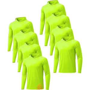 ZITY 5 Pack Mens UPF 50+ Hoodie Shirts Sun Protection Athletic Fast Dry Lightweight Rashguard for Fishing Hiking Workout(8 Pack: 8pcs Neon Green)