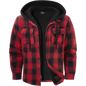 ZITY Mens Sherpa Flannel Shirt Jacket Plaid Fleece Lined Hooded Sweatshirt | Zip Front with Button Placket,Winter Warm Coat,4 Pockets,Heavyweight Thick,Party,Work,Camping,Hiking,Daily Wear,Shopping(Red)