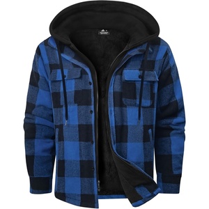 ZITY Mens Sherpa Flannel Shirt Jacket Plaid Fleece Lined Hooded Sweatshirt | Zip Front with Button Placket,Winter Warm Coat,4 Pockets,Heavyweight Thick,Party,Work,Camping,Hiking,Daily Wear,Shopping(Blue)
