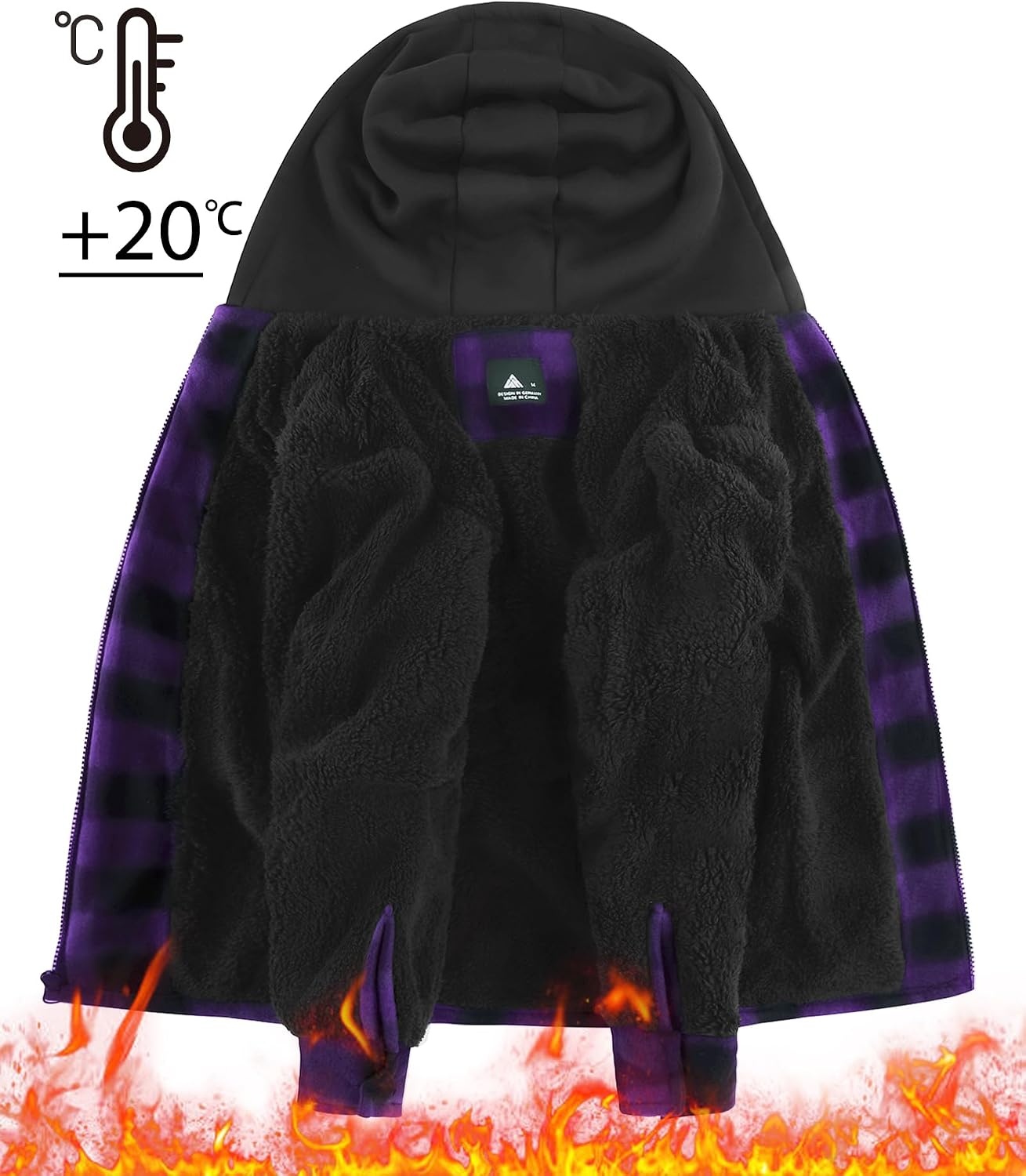 image:imageZITY Boys Flannel Jacket Fleece Sherpa Lined Plaid Hoodies Unisex Kids Coat Full Zip 4 Pockets Winter Warm Outwear Sweatshirt Machine Wash Outdoor School Daily Ski Hiking Camping 615 YearsPurple