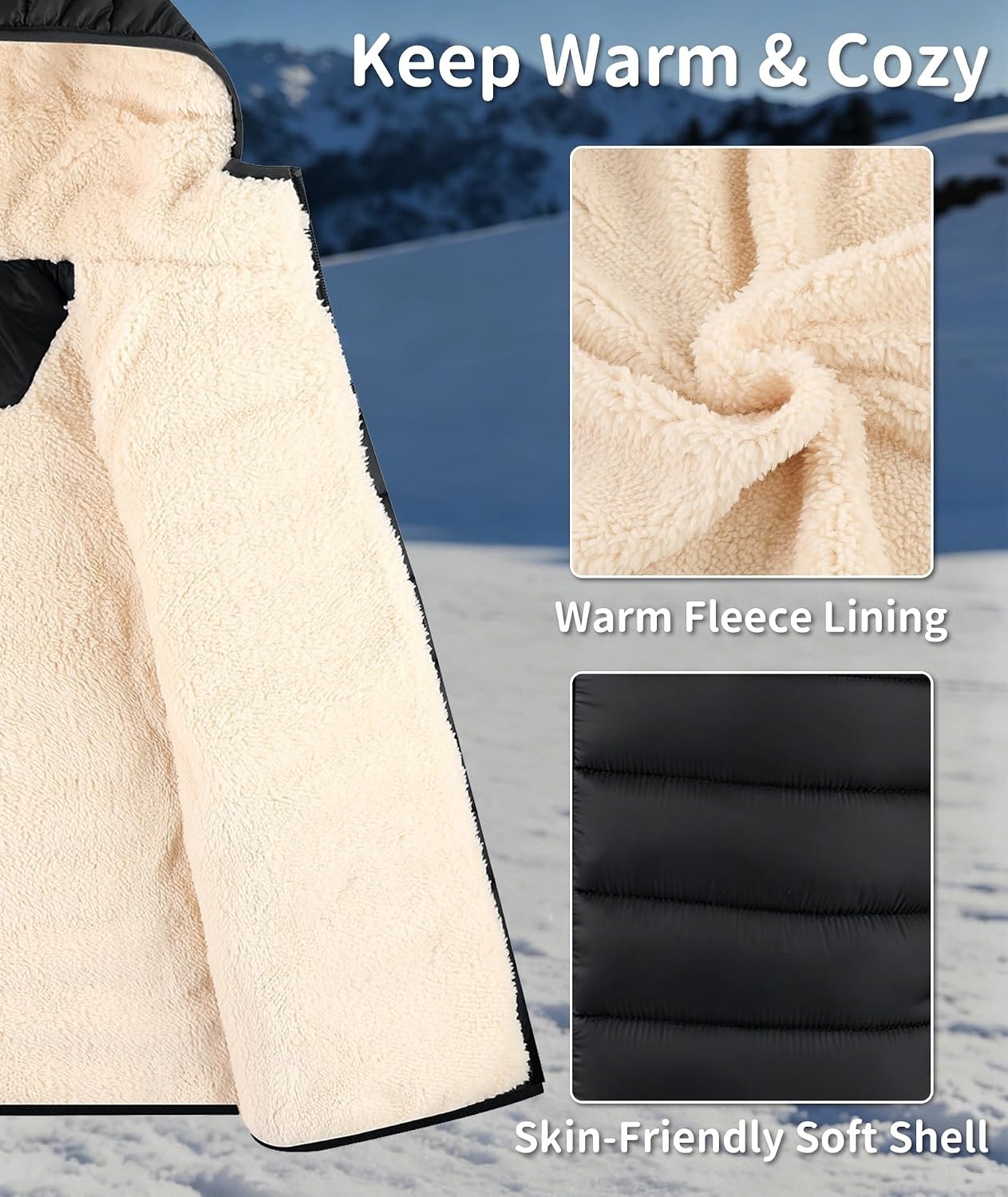 image:imageZITY Boys Winter Coat Sherpa Fleece Lined Puffer Jacket Wind Water Resistant Hoodie Warm Outerwear for KidsBlack