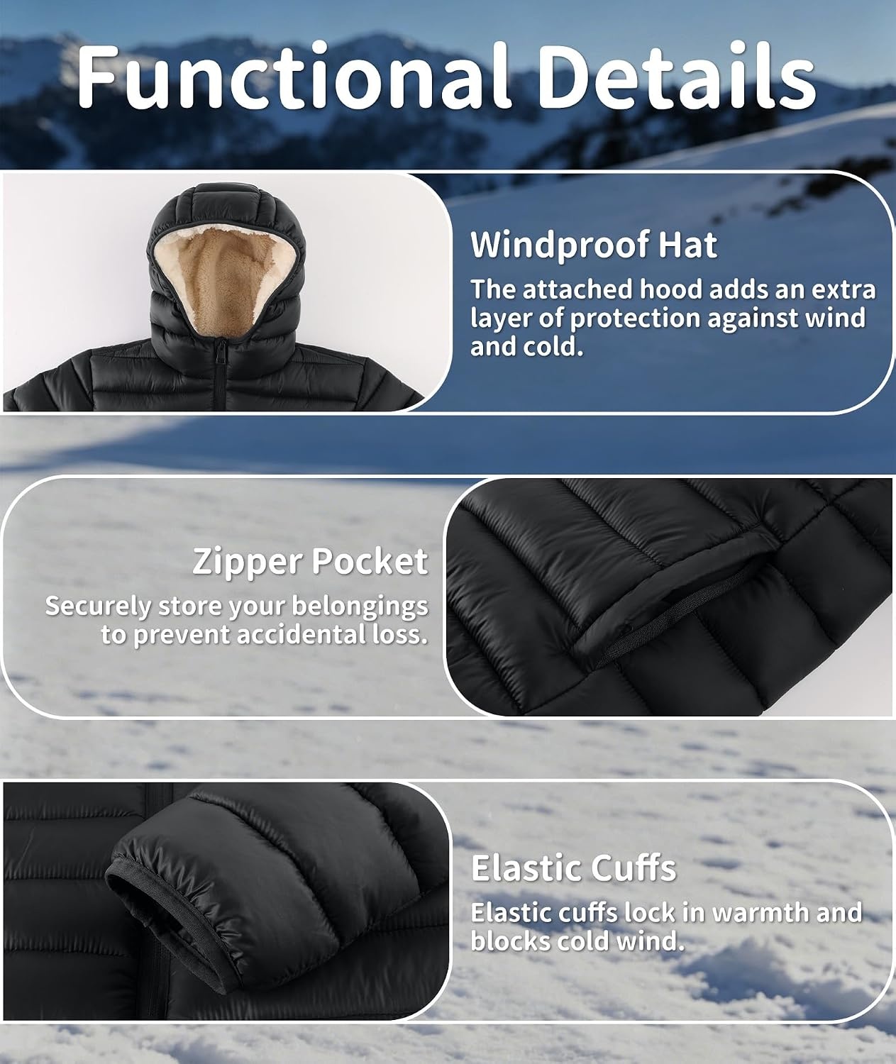 image:imageZITY Boys Winter Coat Sherpa Fleece Lined Puffer Jacket Wind Water Resistant Hoodie Warm Outerwear for KidsBlack