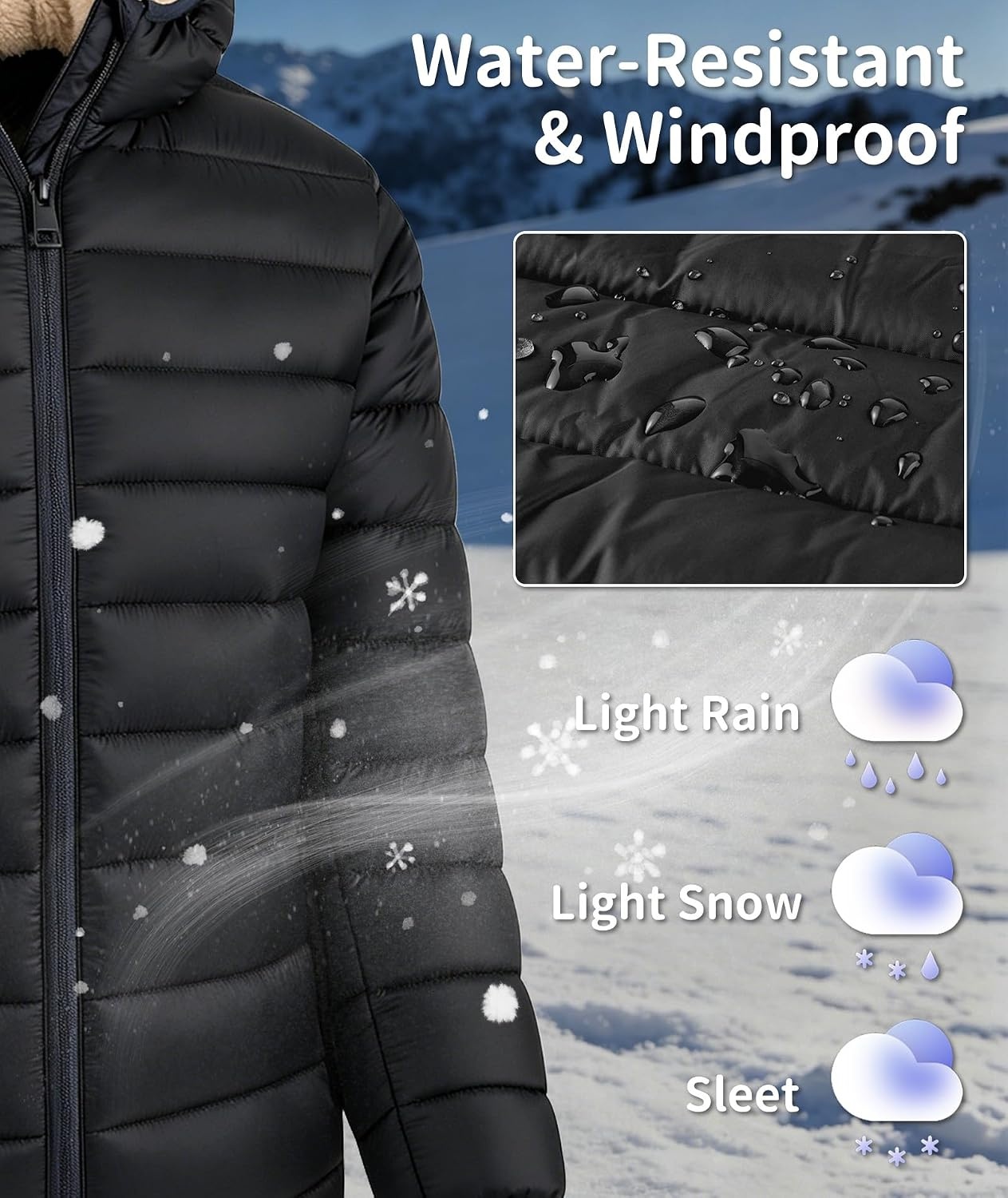 image:imageZITY Boys Winter Coat Sherpa Fleece Lined Puffer Jacket Wind Water Resistant Hoodie Warm Outerwear for KidsBlack