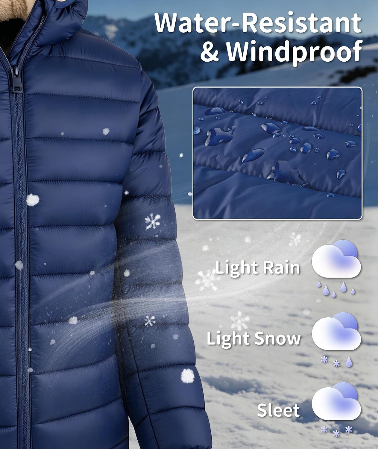 image:imageZITY Boys Winter Coat Sherpa Fleece Lined Puffer Jacket Wind Water Resistant Hoodie Warm Outerwear for KidsNavy