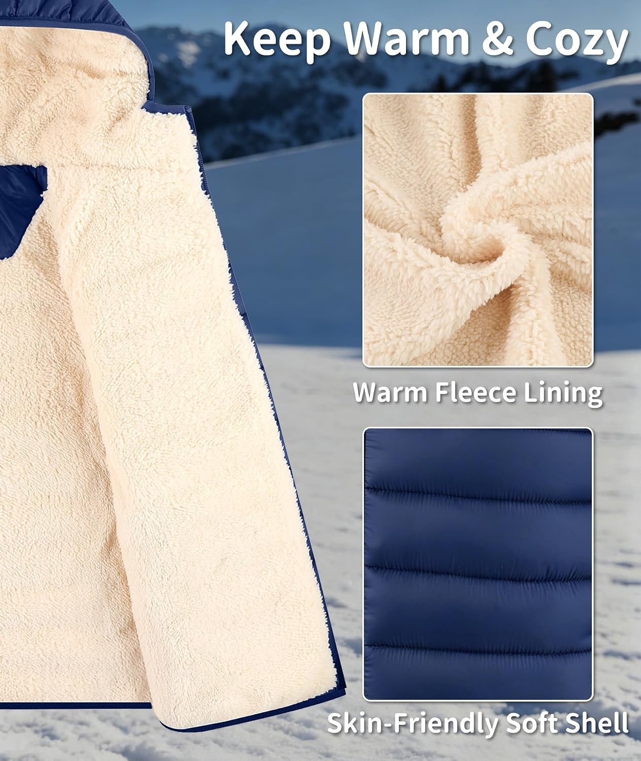 image:imageZITY Boys Winter Coat Sherpa Fleece Lined Puffer Jacket Wind Water Resistant Hoodie Warm Outerwear for KidsNavy