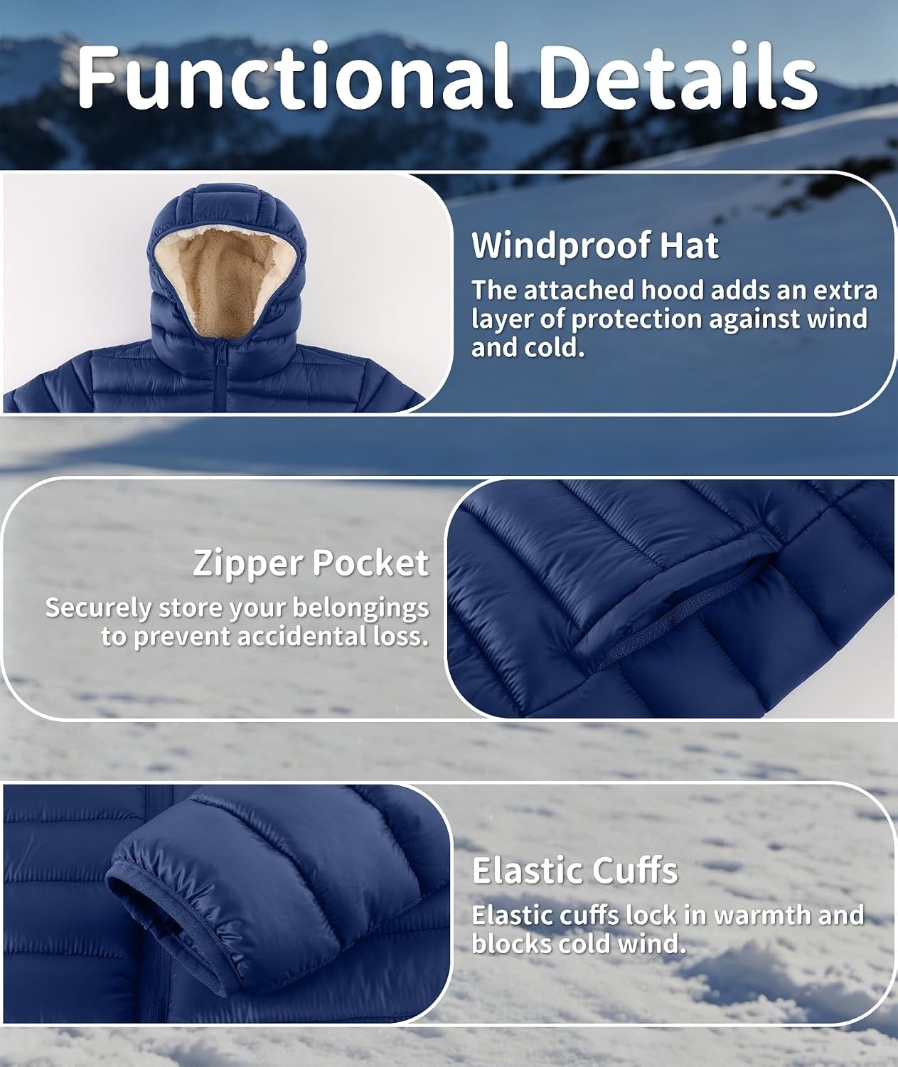 image:imageZITY Boys Winter Coat Sherpa Fleece Lined Puffer Jacket Wind Water Resistant Hoodie Warm Outerwear for KidsNavy