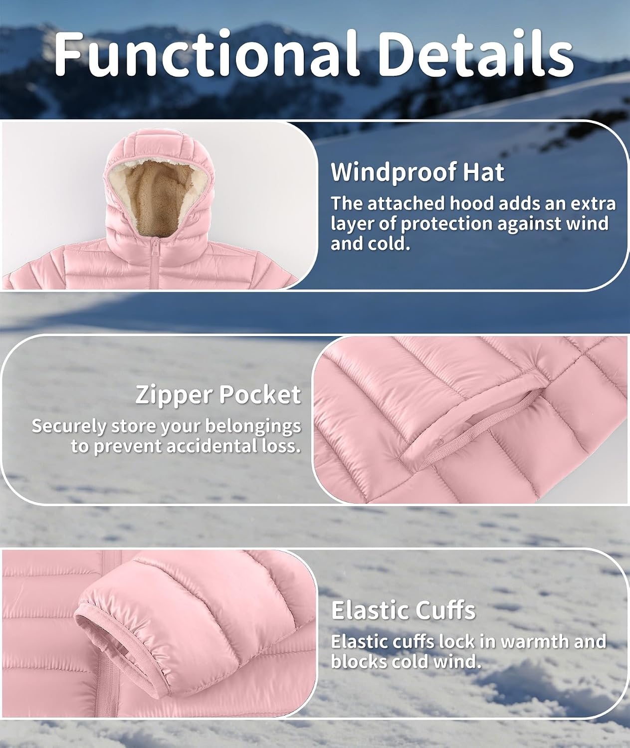 image:imageZITY Boys Winter Coat Sherpa Fleece Lined Puffer Jacket Wind Water Resistant Hoodie Warm Outerwear for KidsPink