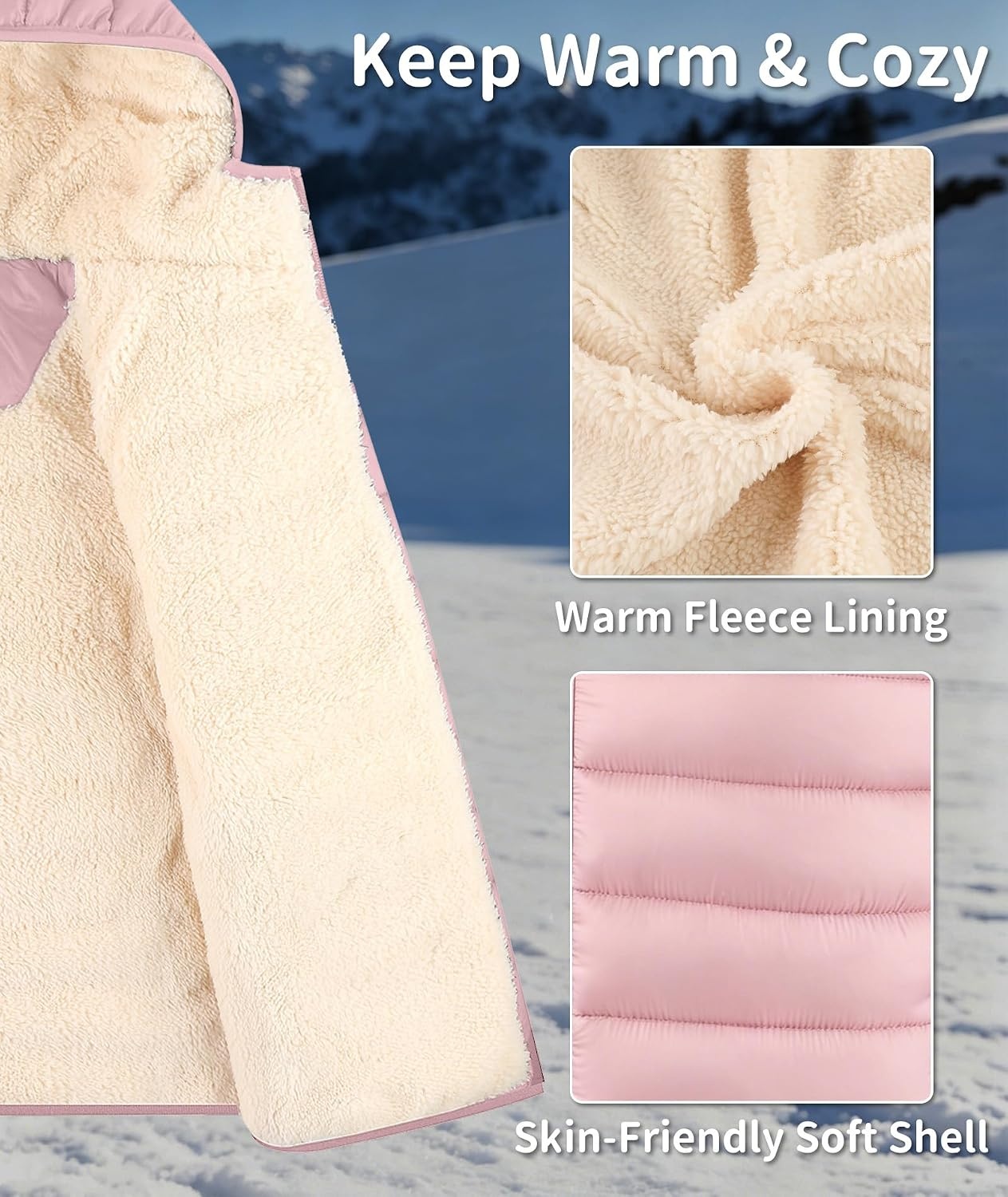 image:imageZITY Boys Winter Coat Sherpa Fleece Lined Puffer Jacket Wind Water Resistant Hoodie Warm Outerwear for KidsPink