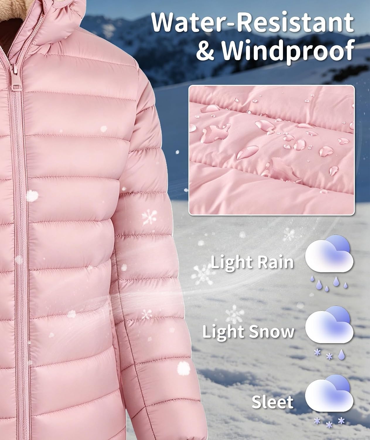 image:imageZITY Boys Winter Coat Sherpa Fleece Lined Puffer Jacket Wind Water Resistant Hoodie Warm Outerwear for KidsPink