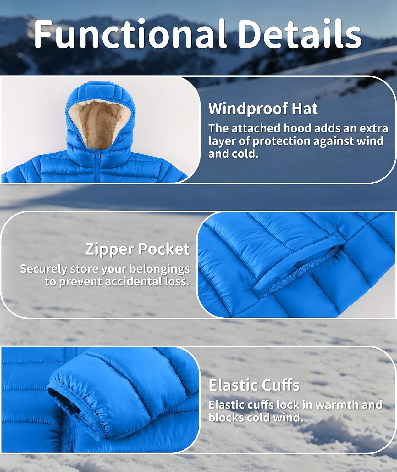 image:imageZITY Boys Winter Coat Sherpa Fleece Lined Puffer Jacket Wind Water Resistant Hoodie Warm Outerwear for KidsRoyal Blue