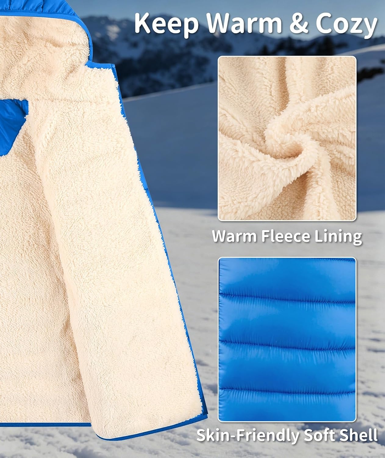 image:imageZITY Boys Winter Coat Sherpa Fleece Lined Puffer Jacket Wind Water Resistant Hoodie Warm Outerwear for KidsRoyal Blue
