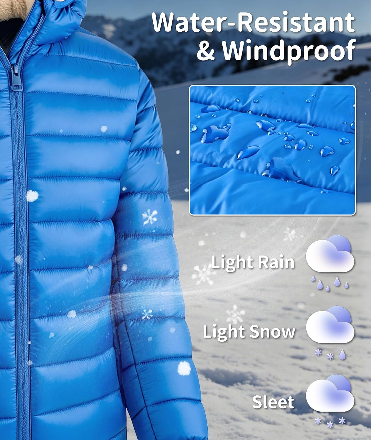image:imageZITY Boys Winter Coat Sherpa Fleece Lined Puffer Jacket Wind Water Resistant Hoodie Warm Outerwear for KidsRoyal Blue