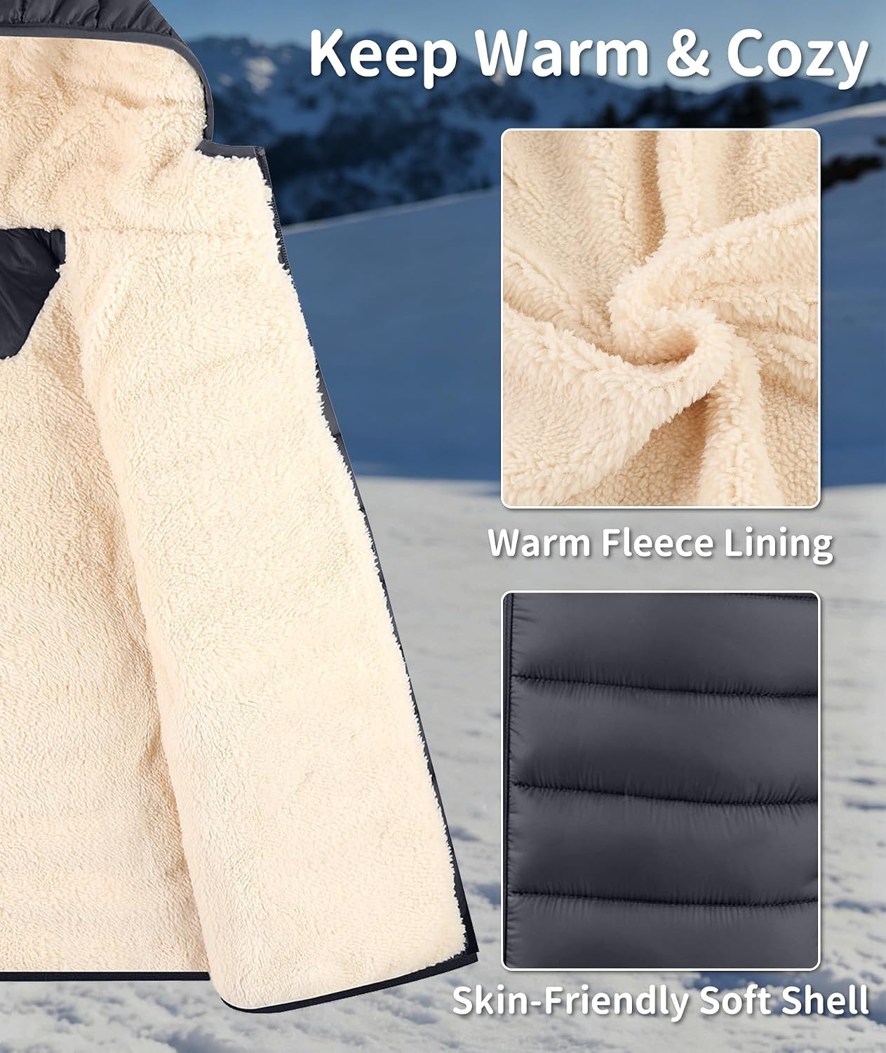 image:imageZITY Boys Winter Coat Sherpa Fleece Lined Puffer Jacket Wind Water Resistant Hoodie Warm Outerwear for KidsSmoked Pearl
