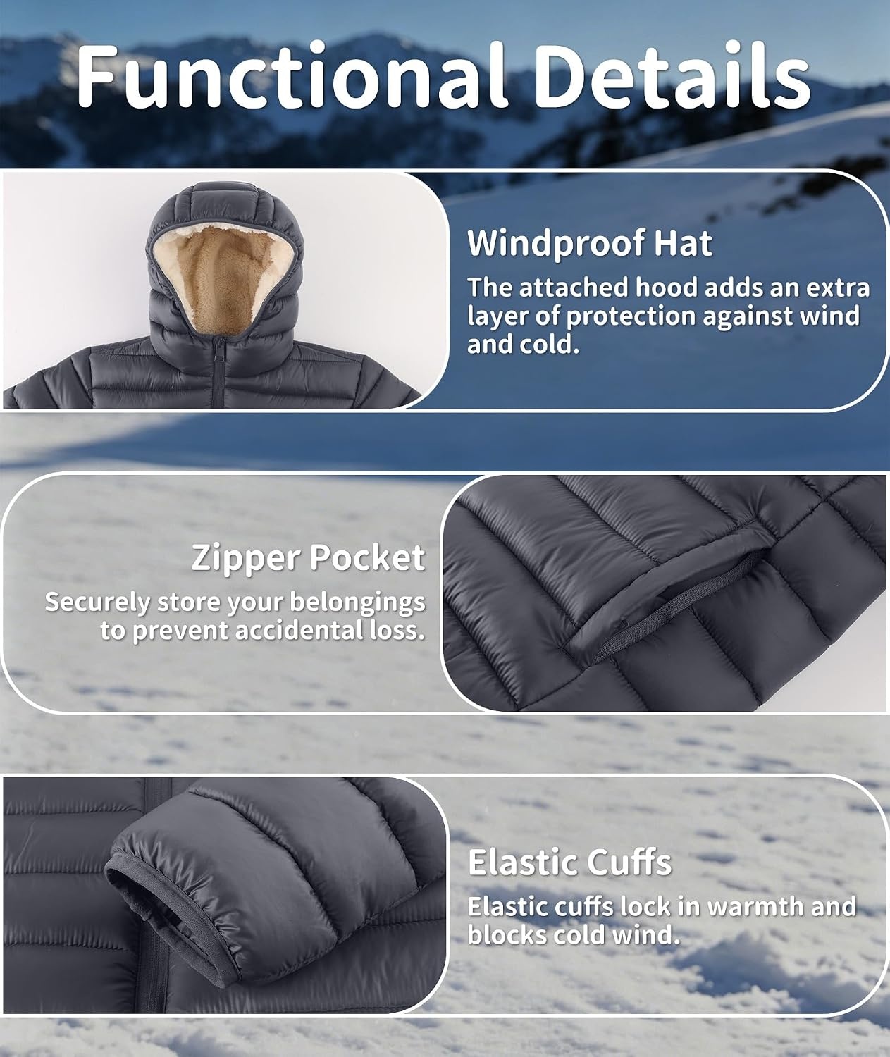 image:imageZITY Boys Winter Coat Sherpa Fleece Lined Puffer Jacket Wind Water Resistant Hoodie Warm Outerwear for KidsSmoked Pearl