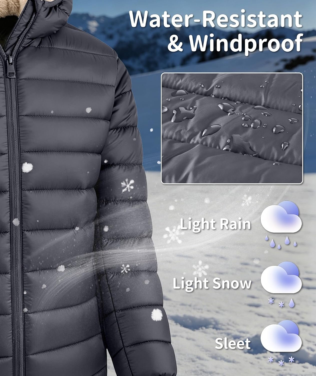 image:imageZITY Boys Winter Coat Sherpa Fleece Lined Puffer Jacket Wind Water Resistant Hoodie Warm Outerwear for KidsSmoked Pearl