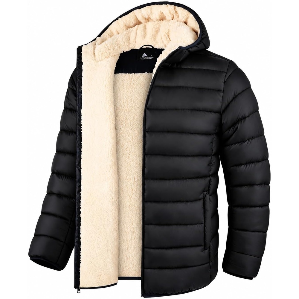 image:imageZITY Boys Winter Coat Sherpa Fleece Lined Puffer Jacket Wind Water Resistant Hoodie Warm Outerwear for KidsBlack