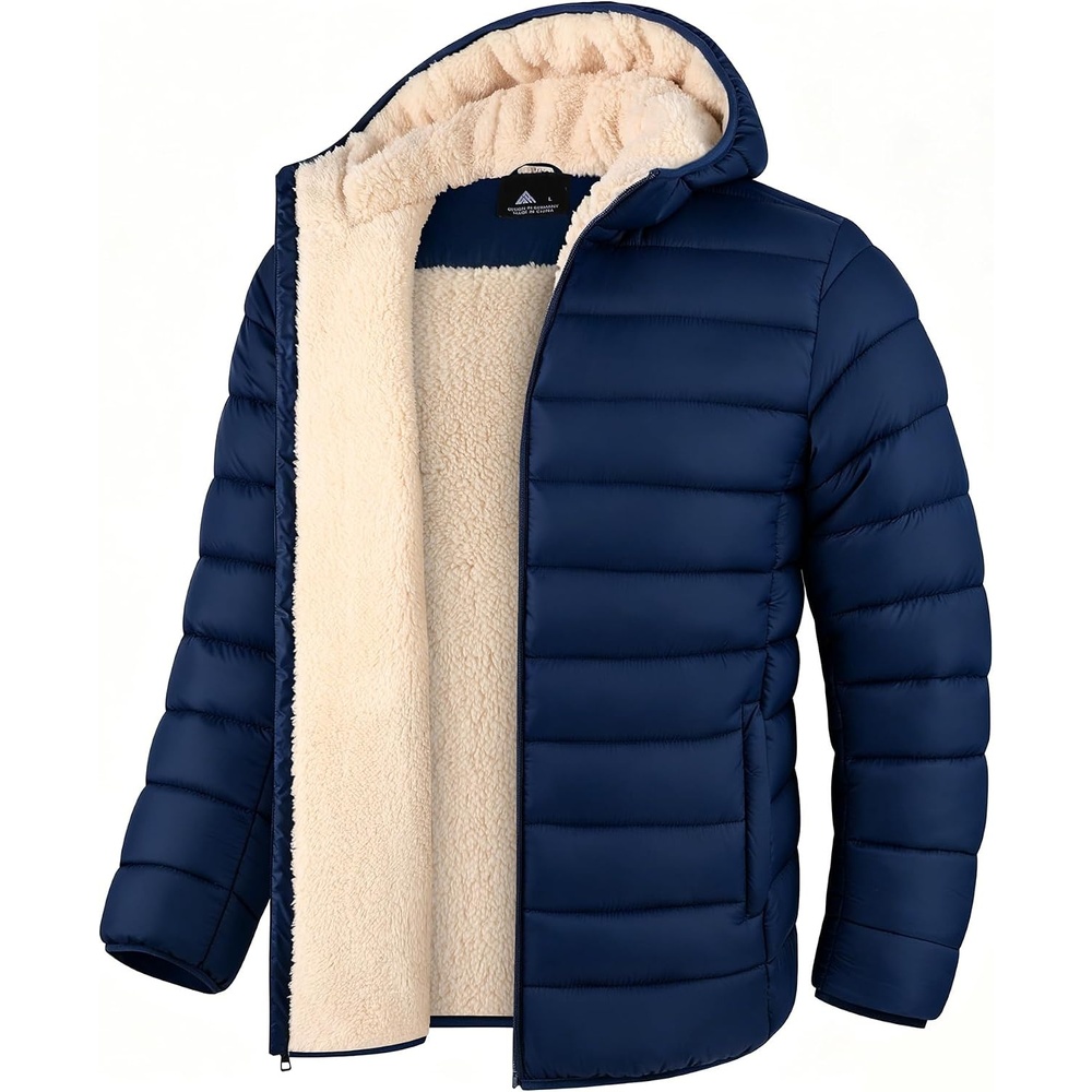 image:imageZITY Boys Winter Coat Sherpa Fleece Lined Puffer Jacket Wind Water Resistant Hoodie Warm Outerwear for KidsNavy