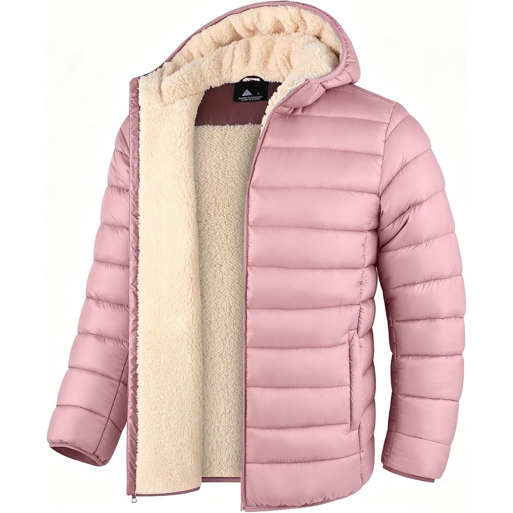 image:imageZITY Boys Winter Coat Sherpa Fleece Lined Puffer Jacket Wind Water Resistant Hoodie Warm Outerwear for KidsPink