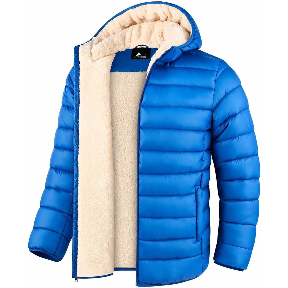image:imageZITY Boys Winter Coat Sherpa Fleece Lined Puffer Jacket Wind Water Resistant Hoodie Warm Outerwear for KidsRoyal Blue