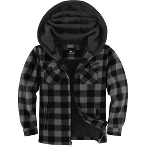 ZITY Boys Flannel Jacket Fleece Sherpa Lined Plaid Hoodies Unisex Kids Coat | Full Zip, 4 Pockets, Winter Warm Outwear Sweatshirt, Machine Wash, Outdoor, School, Daily, Ski, Hiking, Camping, 6-15 Years(Dark Grey)