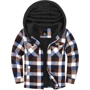 ZITY Boys Flannel Jacket Fleece Sherpa Lined Plaid Hoodies Unisex Kids Coat | Full Zip, 4 Pockets, Winter Warm Outwear Sweatshirt, Machine Wash, Outdoor, School, Daily, Ski, Hiking, Camping, 6-15 Years(Coffee Brown)