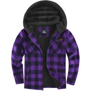 ZITY Boys Flannel Jacket Fleece Sherpa Lined Plaid Hoodies Unisex Kids Coat | Full Zip, 4 Pockets, Winter Warm Outwear Sweatshirt, Machine Wash, Outdoor, School, Daily, Ski, Hiking, Camping, 6-15 Years(Purple)