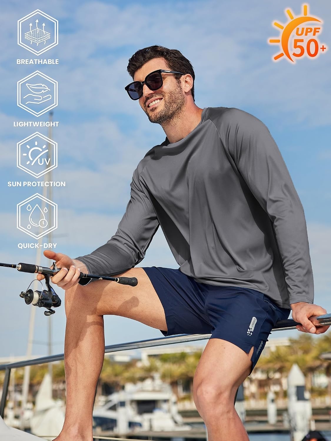 image:imageMens Long Sleeve Tee Shirts Sun Protection Fast Dry CrewNeckSunProtectionUPFUVWorkoutRunningHikingFishingCyclingCoolingMoisture WickingQuick DryAthleticDark Gray