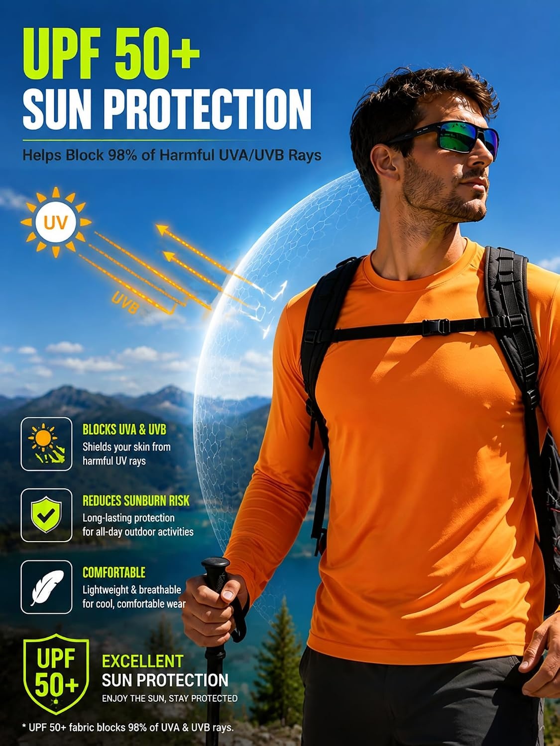 image:imageMens Long Sleeve Tee Shirts Sun Protection Fast Dry CrewNeckSunProtectionUPFUVWorkoutRunningHikingFishingCyclingCoolingMoisture WickingQuick DryAthleticOrange