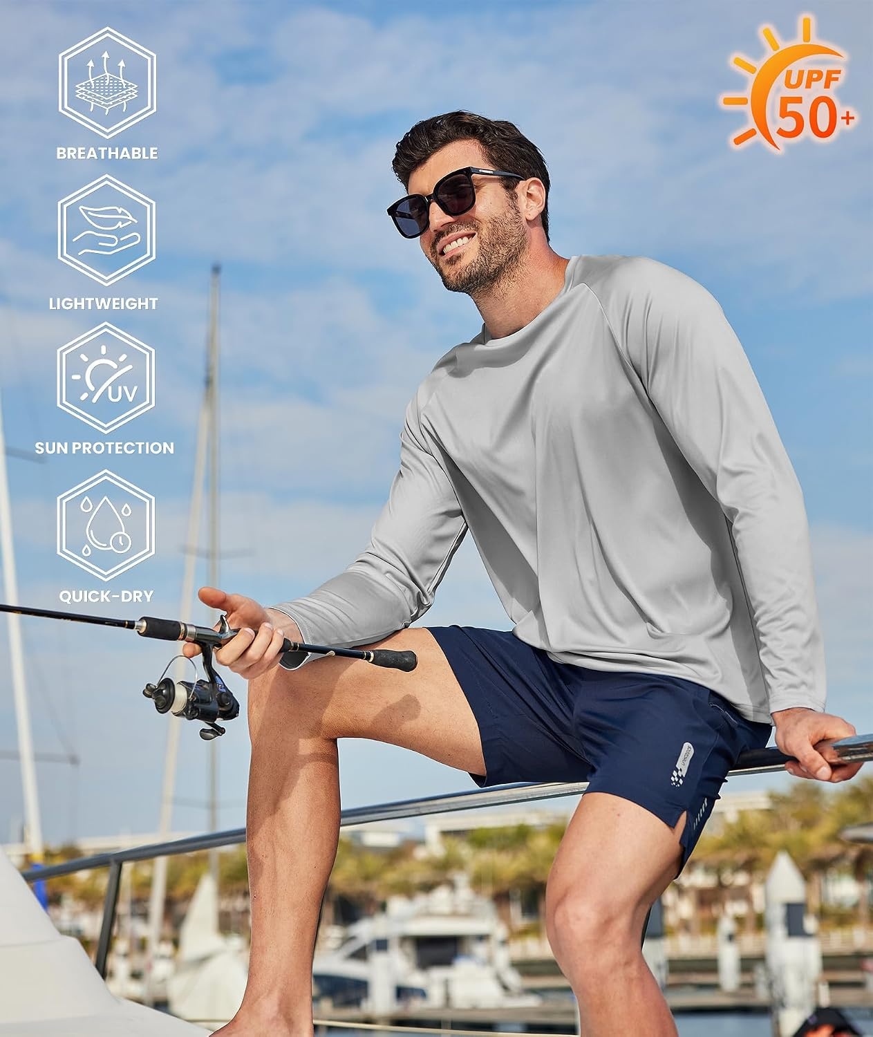 image:imageMens Long Sleeve Tee Shirts Sun Protection Fast Dry CrewNeckSunProtectionUPFUVWorkoutRunningHikingFishingCyclingCoolingMoisture WickingQuick DryAthleticLight Gray